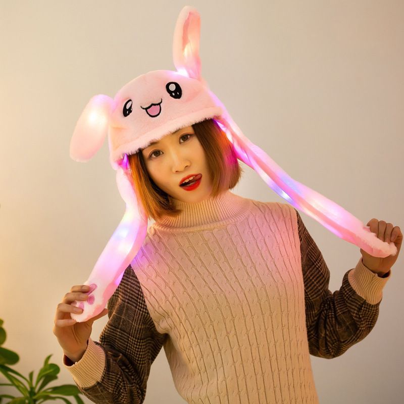 LED Glowing Plush Bunny Funny Hat With Moving Jumping Ears