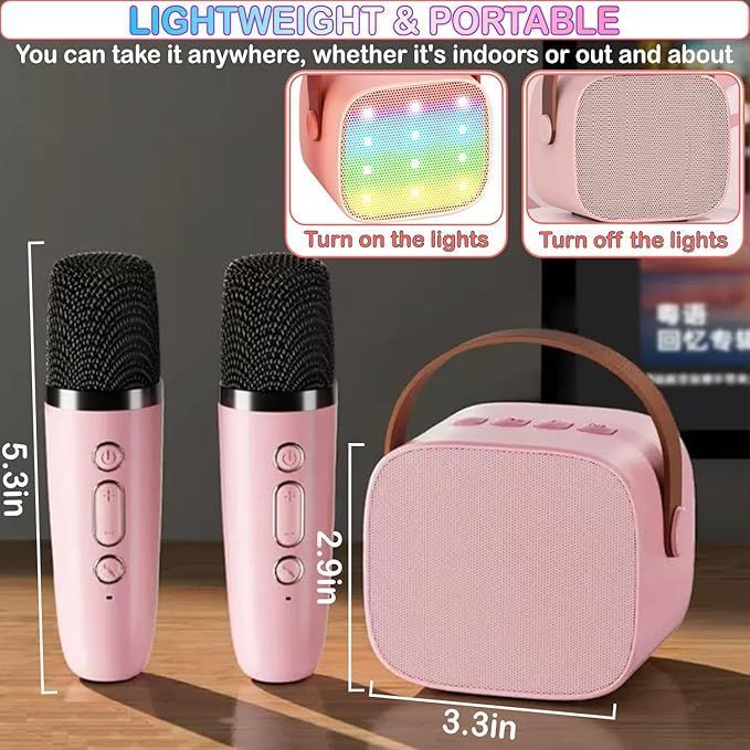 Mini Karaoke Machine With Portable Bluetooth Speaker 2 microphones Birthday Gifts for Kids