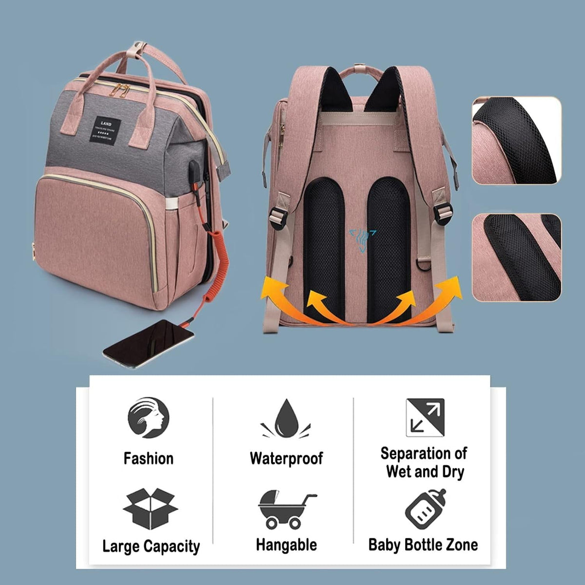 Diaper Bag Backpack Baby Diaper Bags Multifunctional Travel Diaper Waterproof Backpack