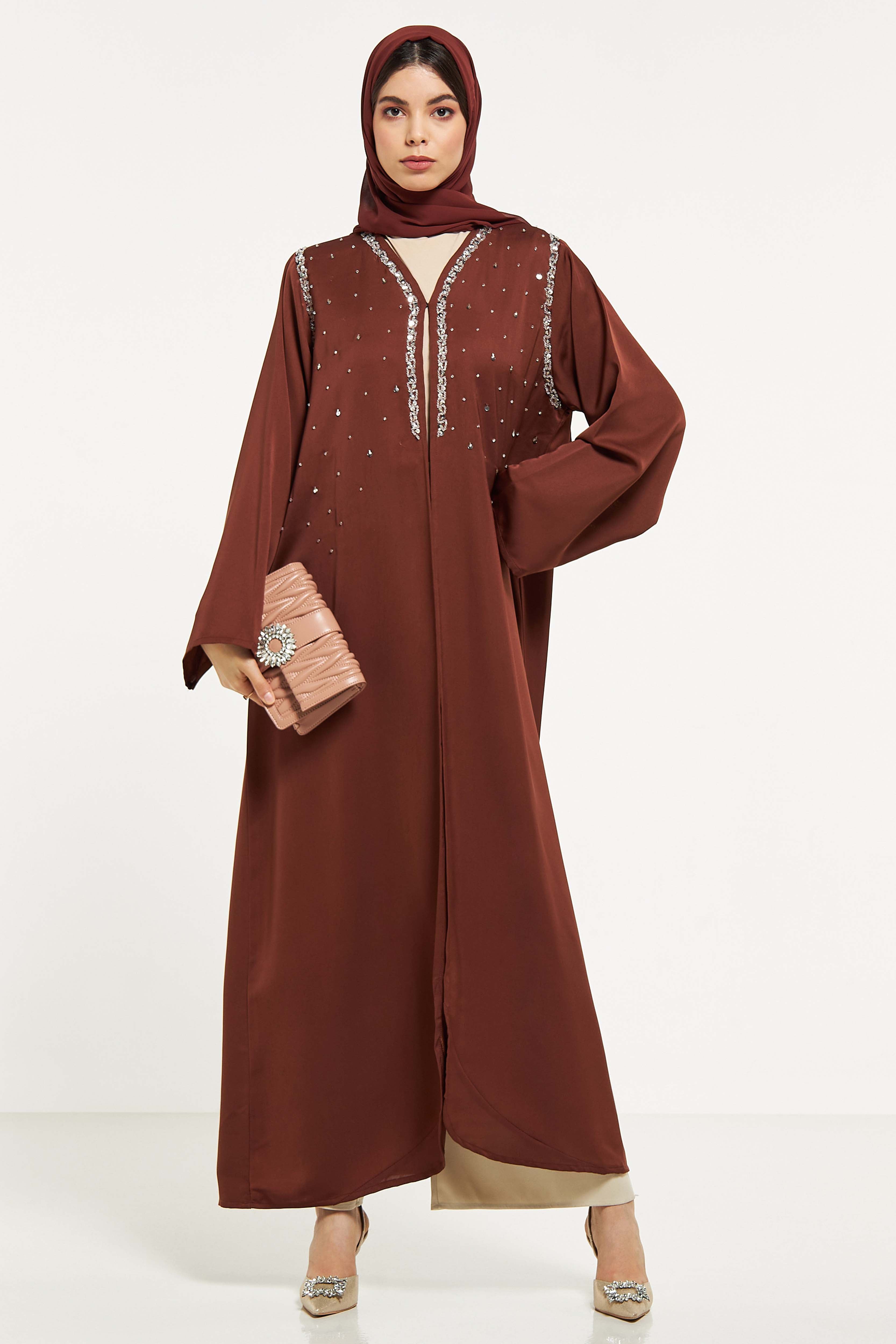 MOiSTREET Embellished Abaya with Sheila