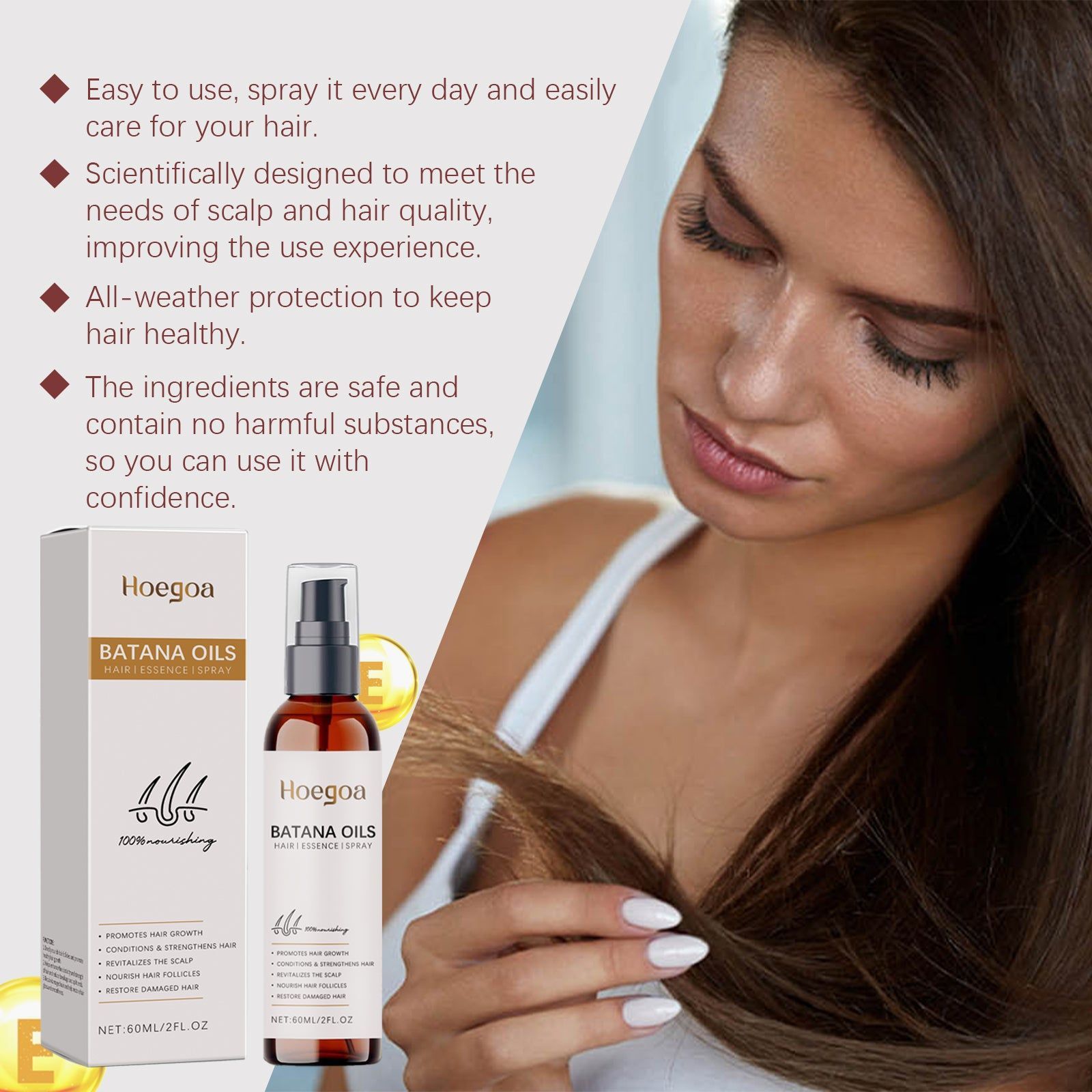 Batana Hair Oil Spray for Scalp Care, Nourishes, Repairs, Adds Shine, Softens Hair ,60ml