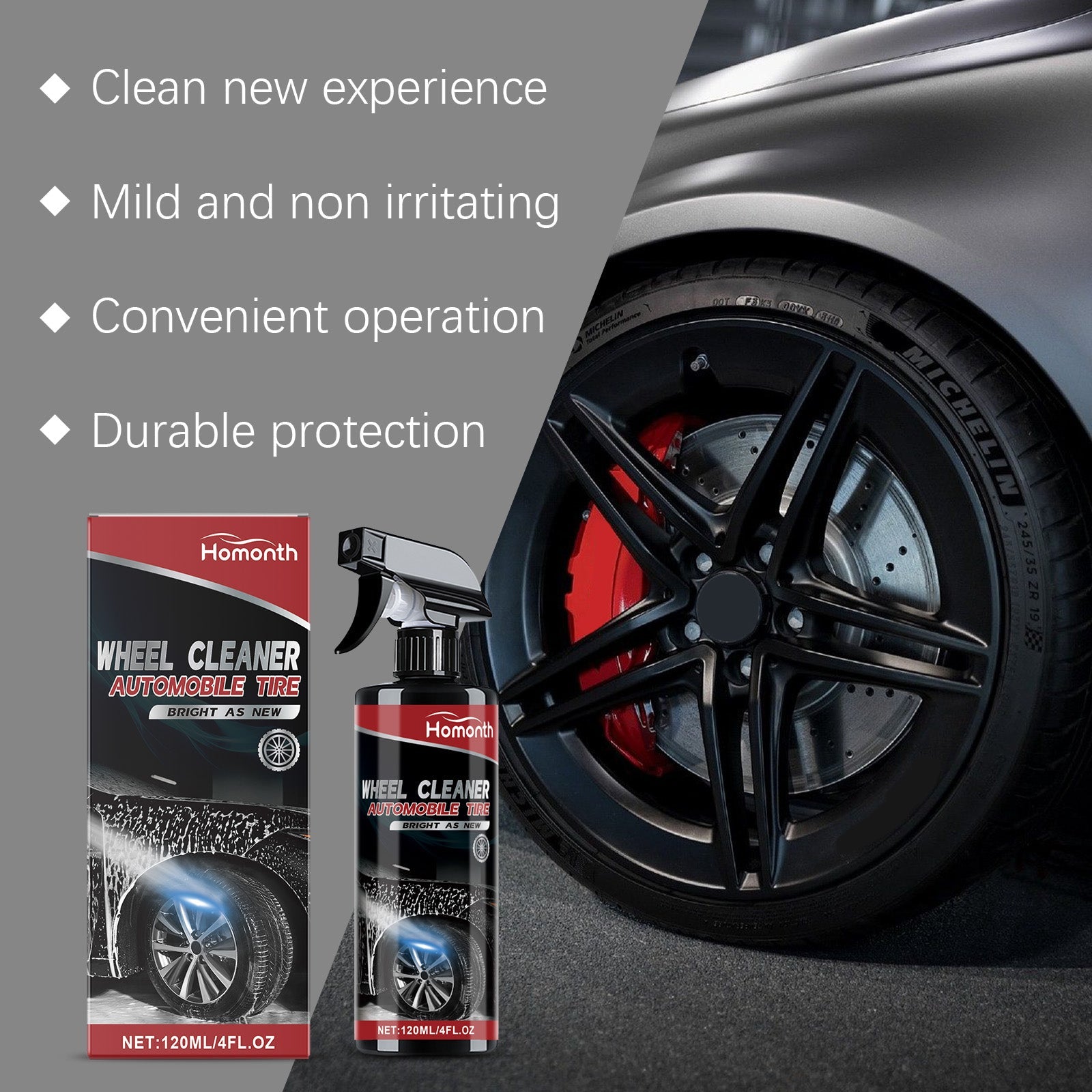 Car Wheel Cleaning Spray, Decontamination, Maintenance, Dirt Removal, Protect & Shine ,120ml