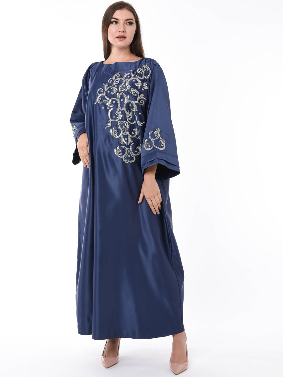 MOiSTREET Navy Embellished Kaftan with Hand Embroidery