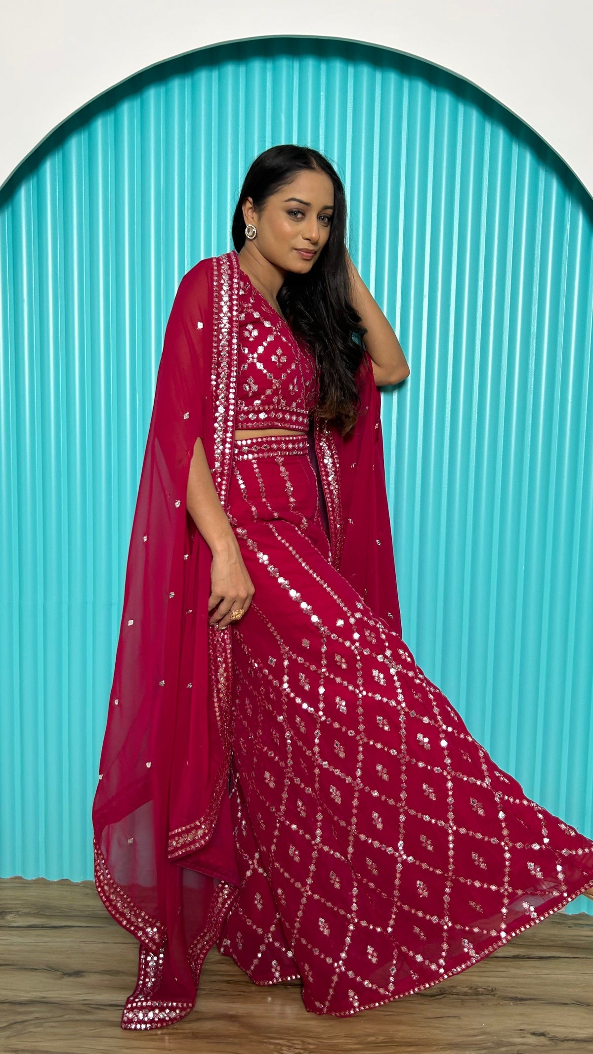 Fab Zone Women's Kurti Bottom With Koti & Mirror Work Set