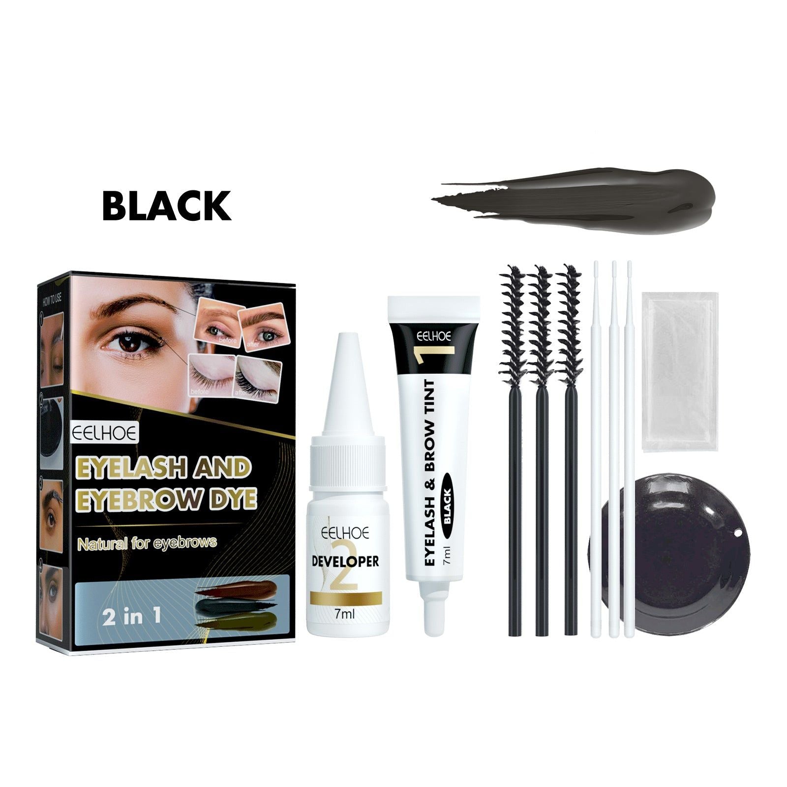2 in 1 Eyebrow and Eyelash Dye Kit, Long-Lasting, Smudge-Proof, Easy at Home ,1set