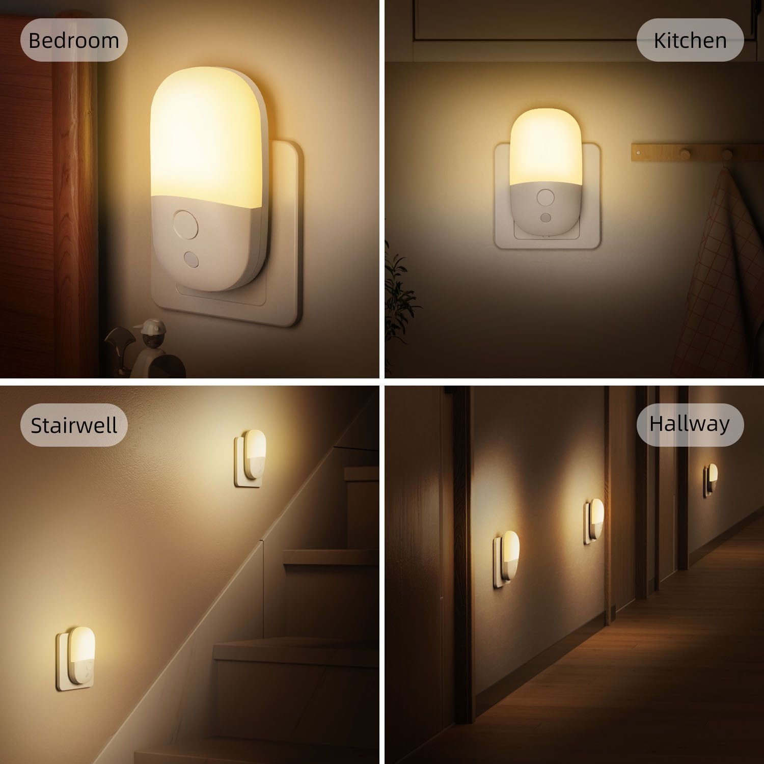 2 Pack Plug In Dimmable Night Light with Sensor Warm White LED for Bedroom Bathroom