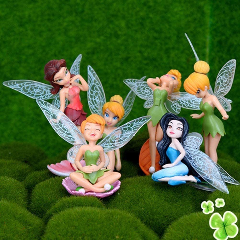 6pcs Flower Fairy Figurine Pixie Fly Wing Family Miniature Garden Ornament Home Decor