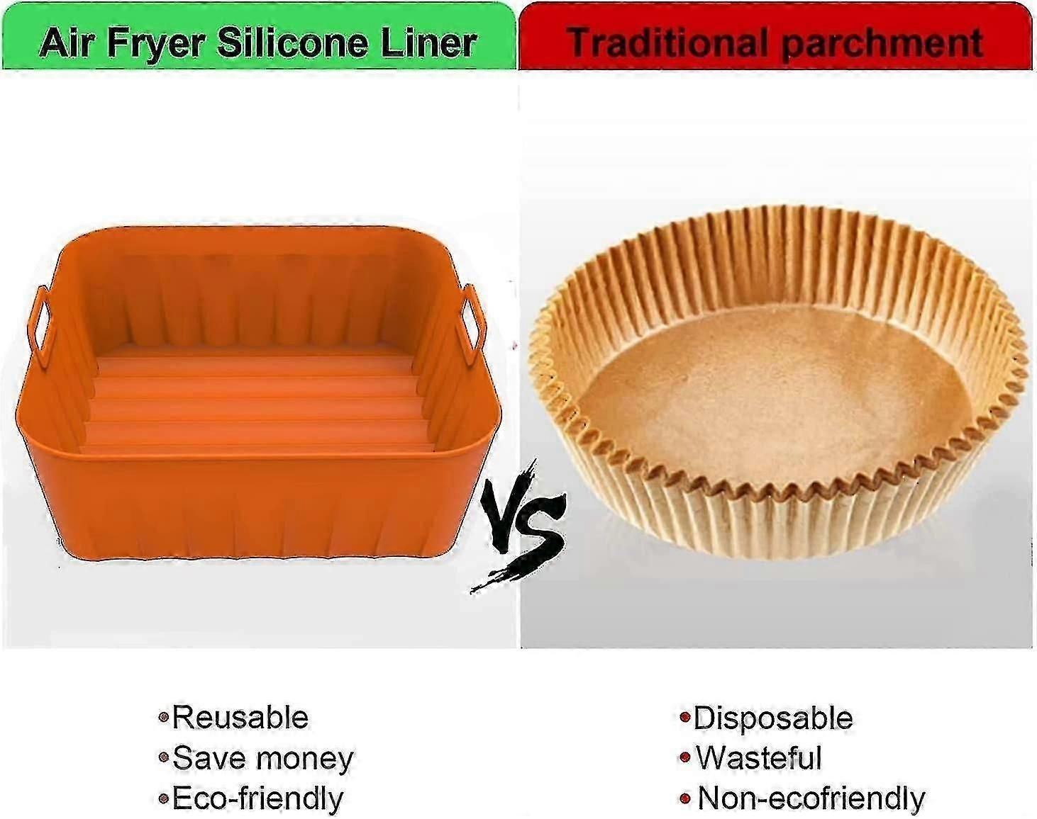 2pcs Square Air Fryer Silicone Pot, Reusable Silicone Air Fryer Liners Fit For 4 To 7 Qt, Air Fryer Accessories