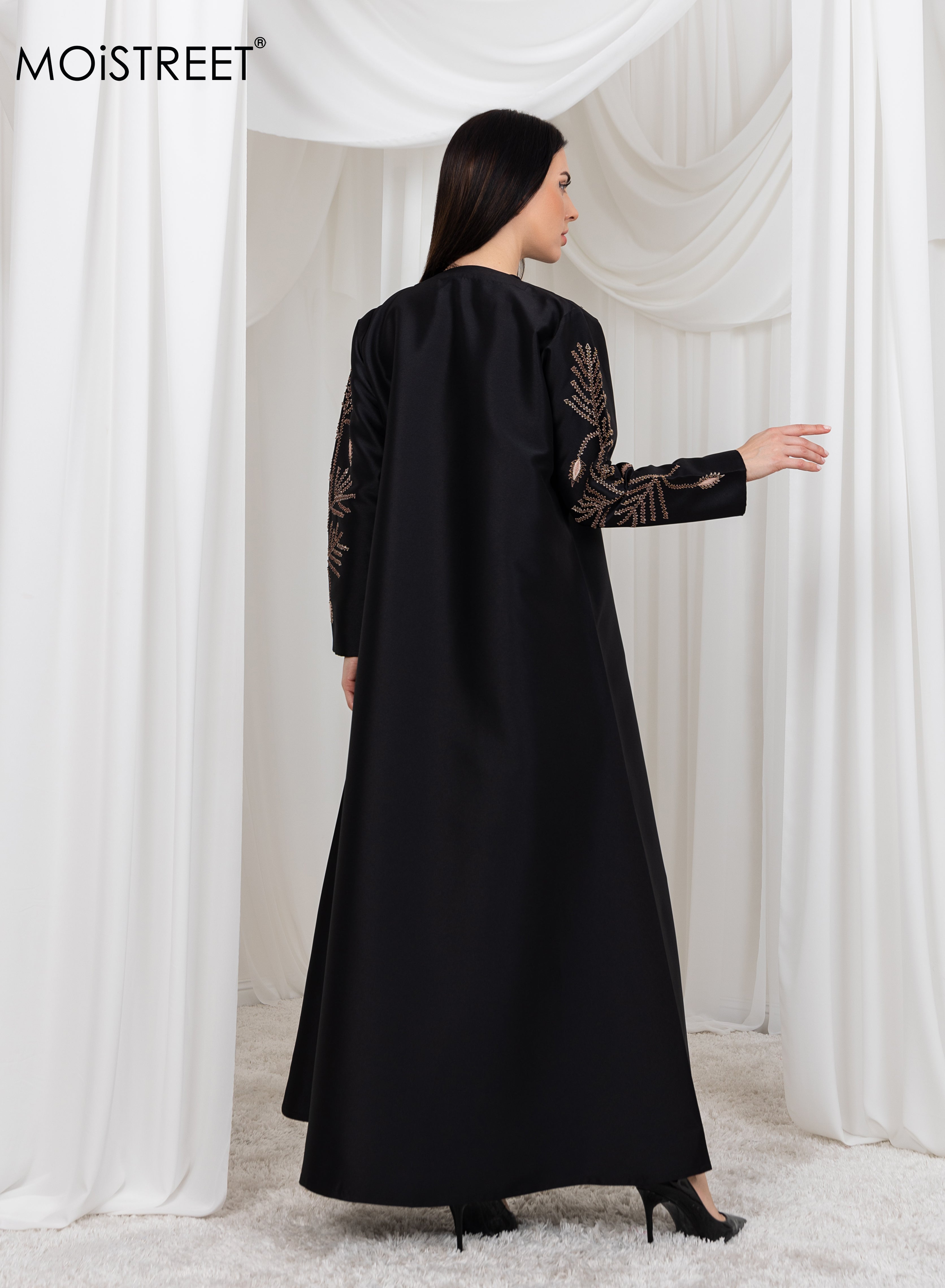 MOiSTREET Bridal Satin Embroidery Abaya