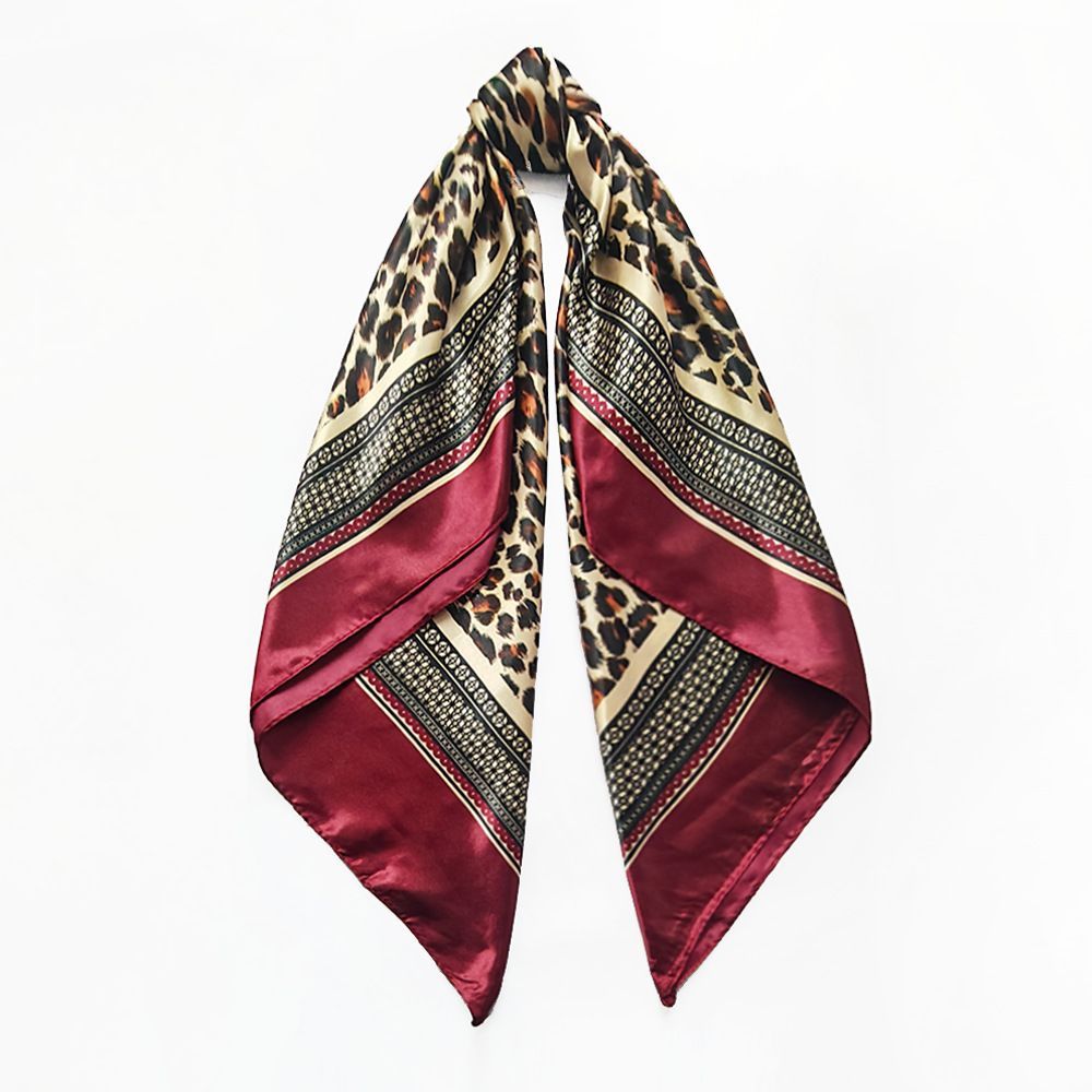 4Pcs Leopard Print Satin Square Scarf Set for Women 90cm
