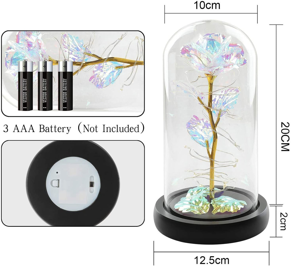 Mother's Day Birthday Mom Gifts Artificial Flower Rose Led Light in Glass Dome