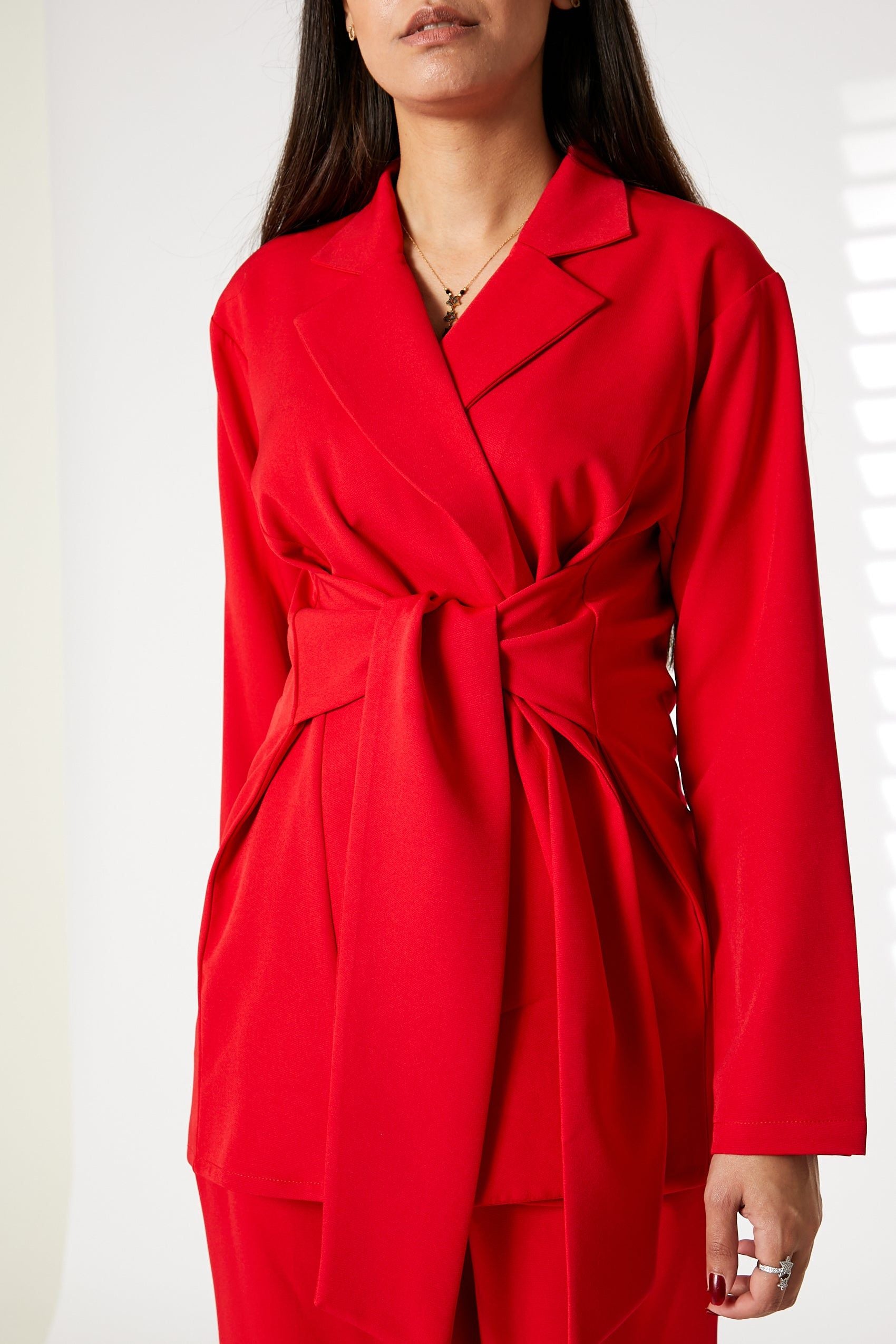 MOiSTREET Red Barbie Crepe Fabric Blazer and Pants Set