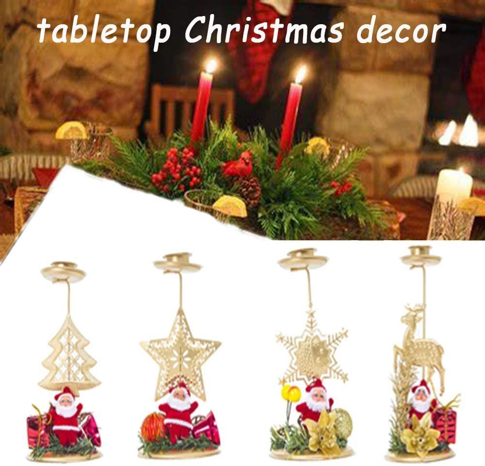 4pcs Christmas Candle Holders  Metal Candlestick Candle Stand Tabletop Decoration