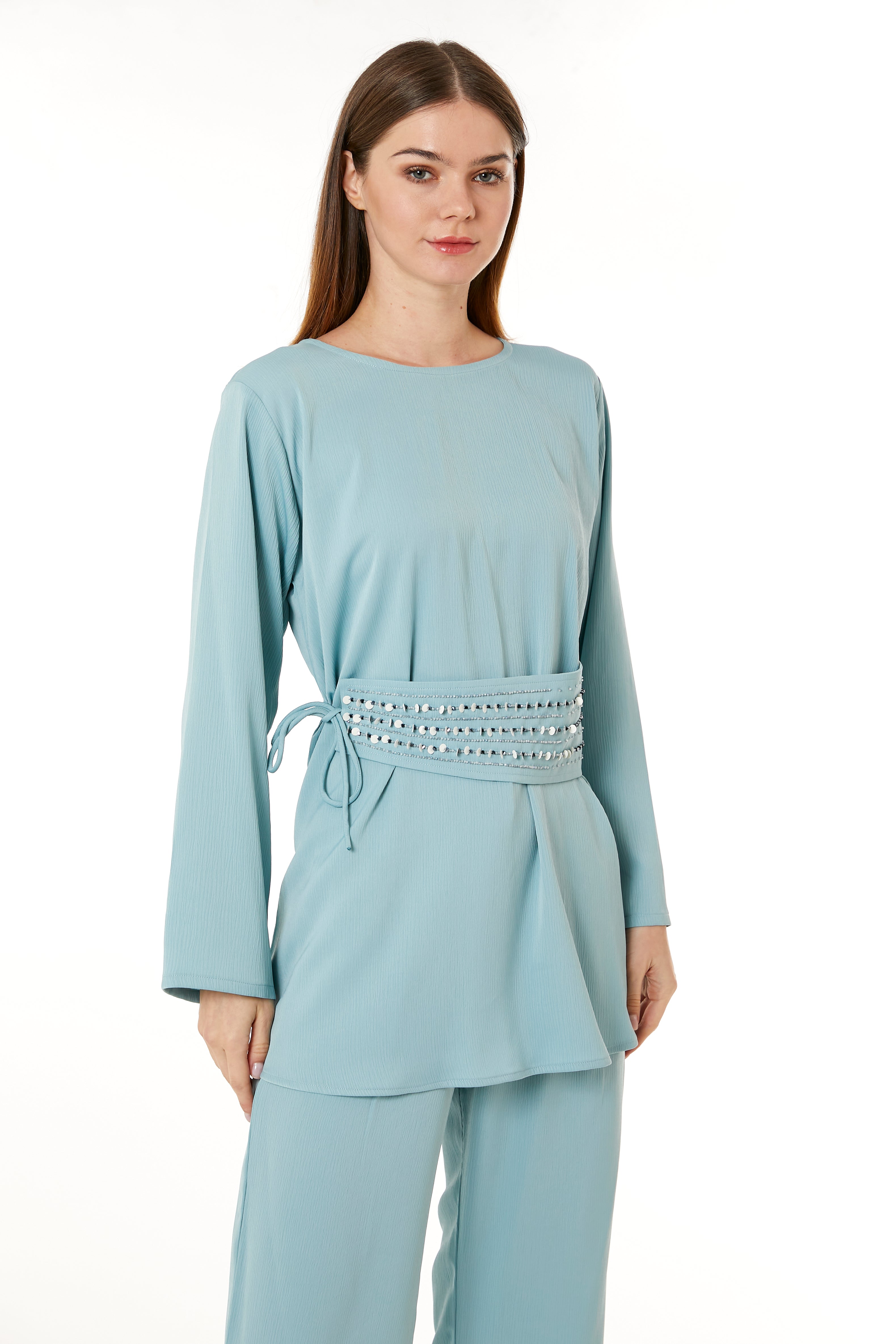 MOiSTREET Light Blue Zoom Top and Pants Set