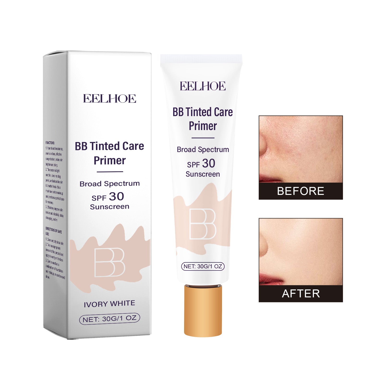 BB Cream, Even Skin Tone, SPF 30, Hydrating, Moisturizing, Sun Protection ,30g