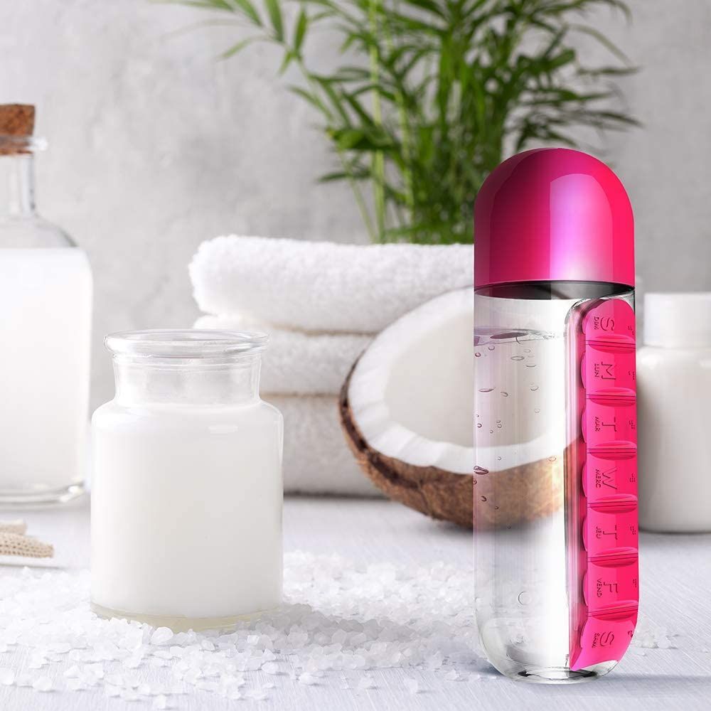 Pill Organizer Water Bottle 7 Day Medicine Holder With Weekly Dispensers Capsule Drink Bottle