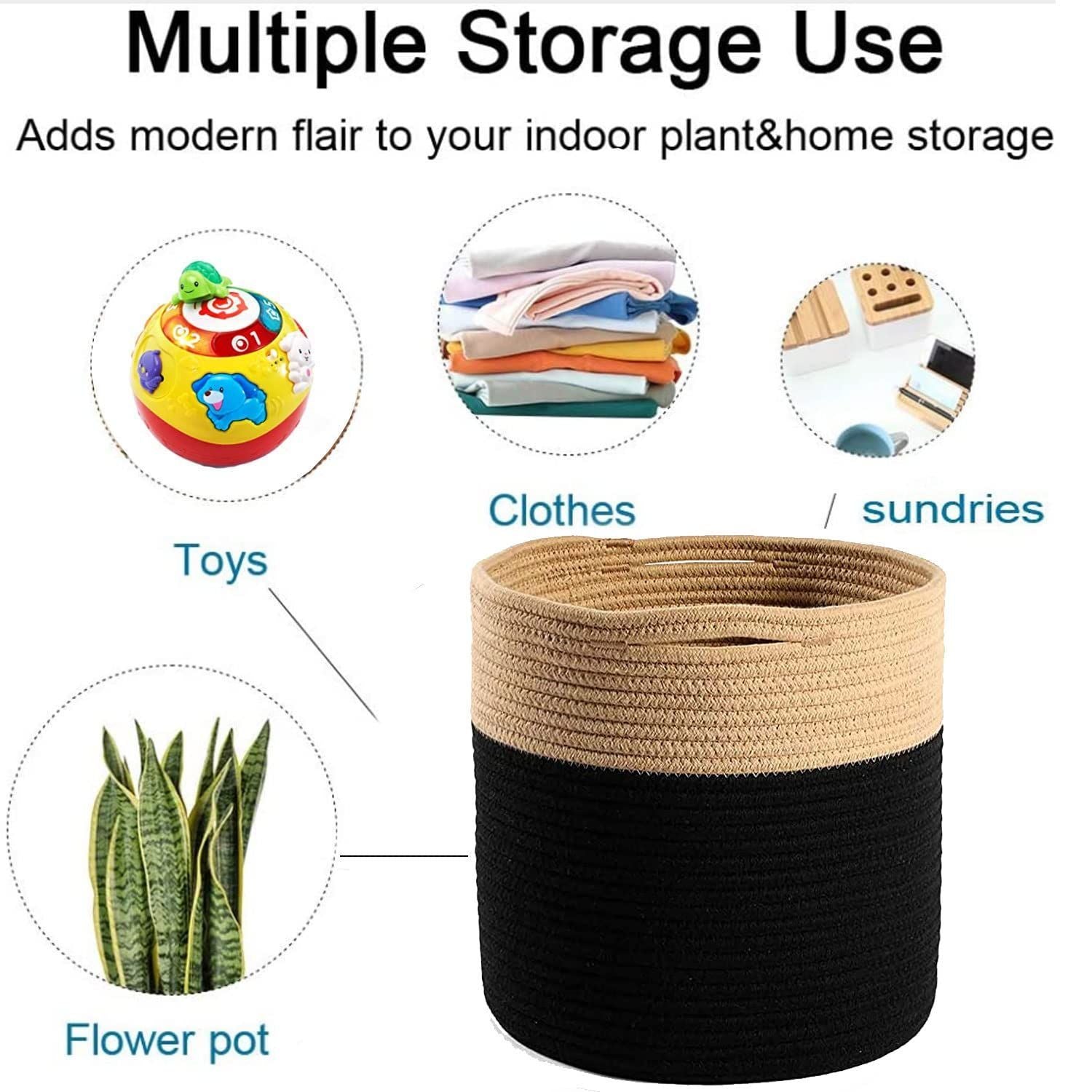 Oradrem Woven Cotton Rope Floor Plant Pot for Indoor
