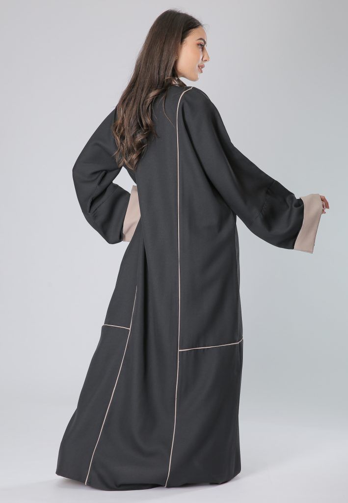 MOiSTREET Black Abaya with Contrast Pipin