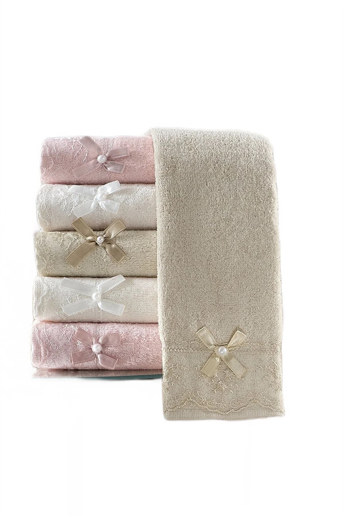Bow Tie 30x50cm 6 Piece Soft Glossy Hand Towel | Kitchen Towel Set