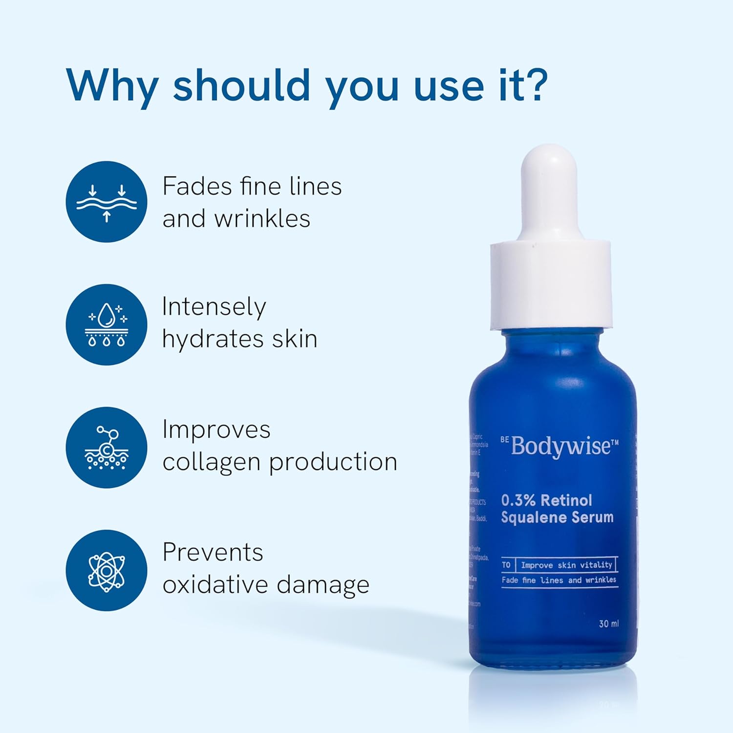 سيروم Be Bodywise 0.3٪ ريتينول و 25٪ سكوالين المضاد للشيخوخة | يقلل الخطوط الدقيقة والتجاعيد ويحسن حيوية البشرة | 30 مل