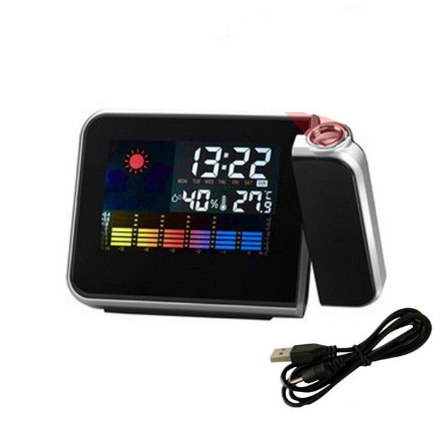 Color Screen Calendar LED Digital Display Alarm Clock Temperature Thermometer Projector