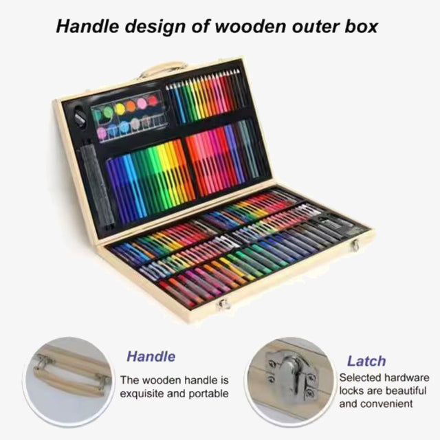 180 Pcs Wooden Box Coloring and Painting Set - Complete Art Kit for Kids & Adults
