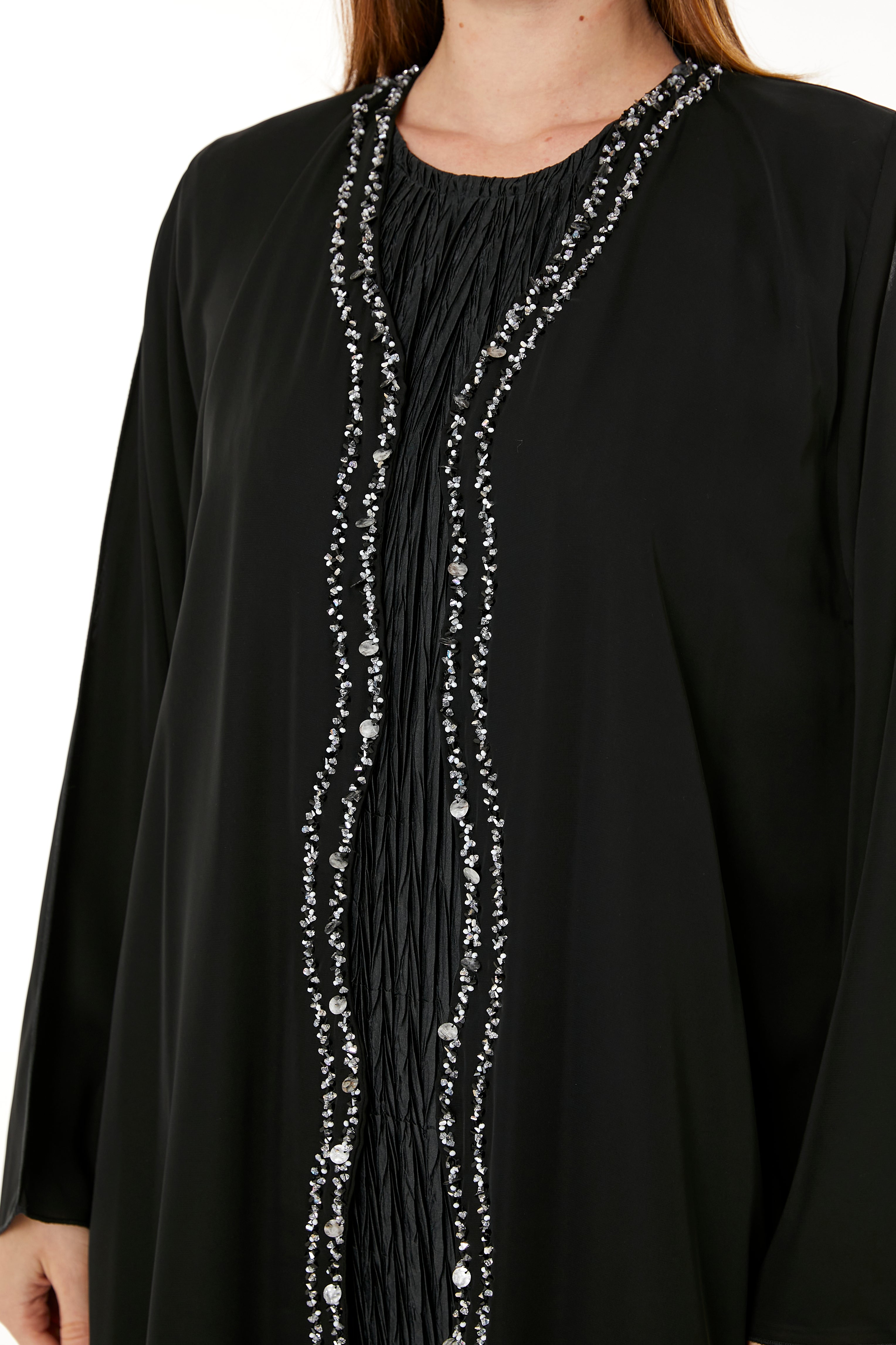 MOiSTREET Black Korean Nida Hand Embellished Abaya
