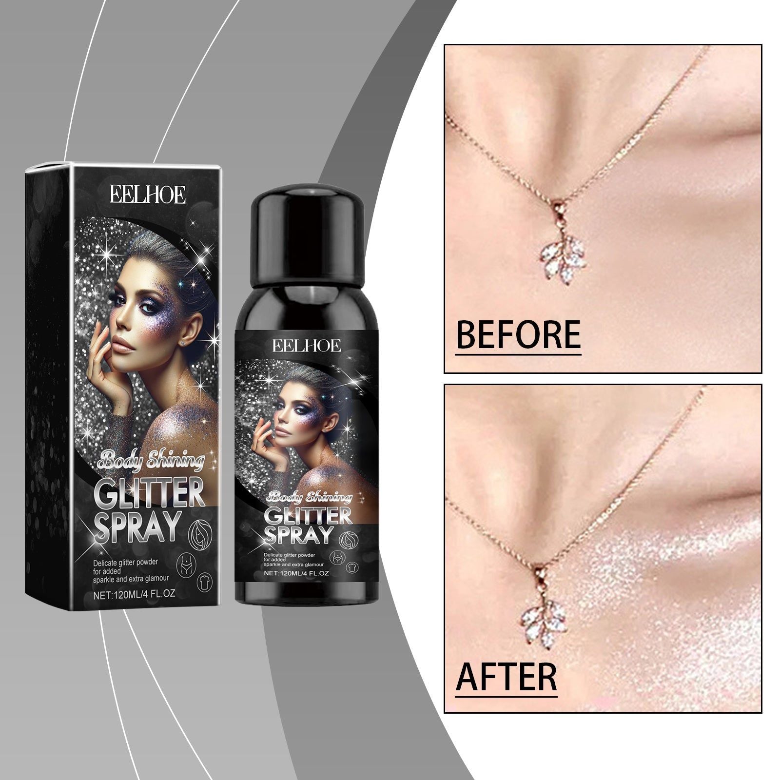 Brightening Glitter Spray, Long-Lasting Stage Makeup, Shiny Hair and Face ,120ml