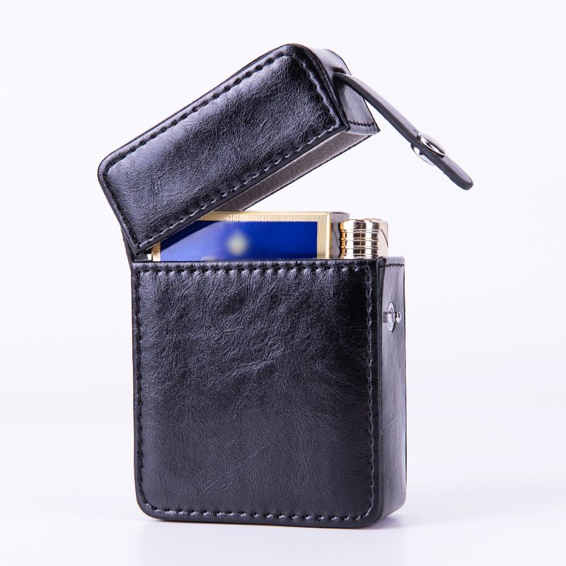 Vintage PU Leather Cigarette Case Cigarette Box Lighter Holder Pouch