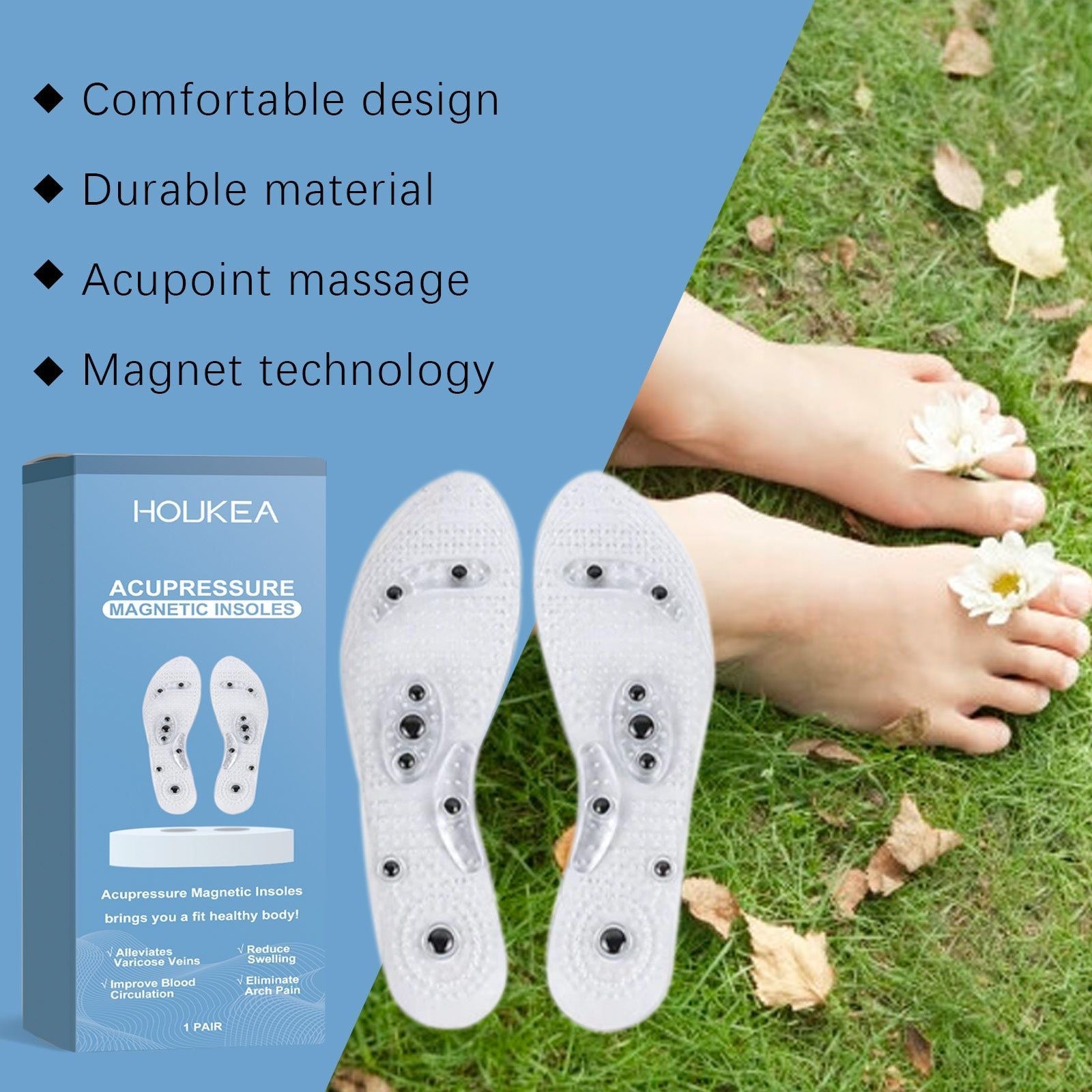 Magnetic Foot Care Insoles, Relieve Discomfort, Breathable, Durable, Massage ,1 pair