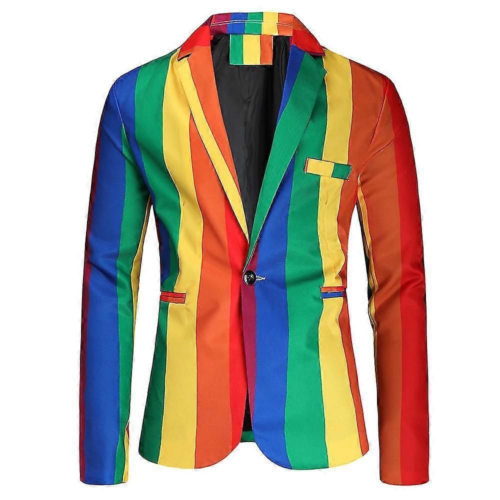 Men's Casual Colorful Striped One Button Slim Fit Carnival Jacket zxin