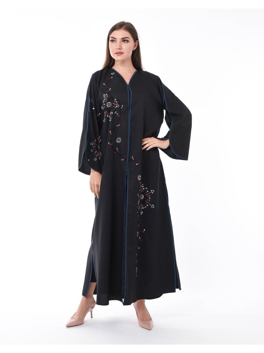MOiSTREET Black Exotic Abaya with Decorative Hand Work