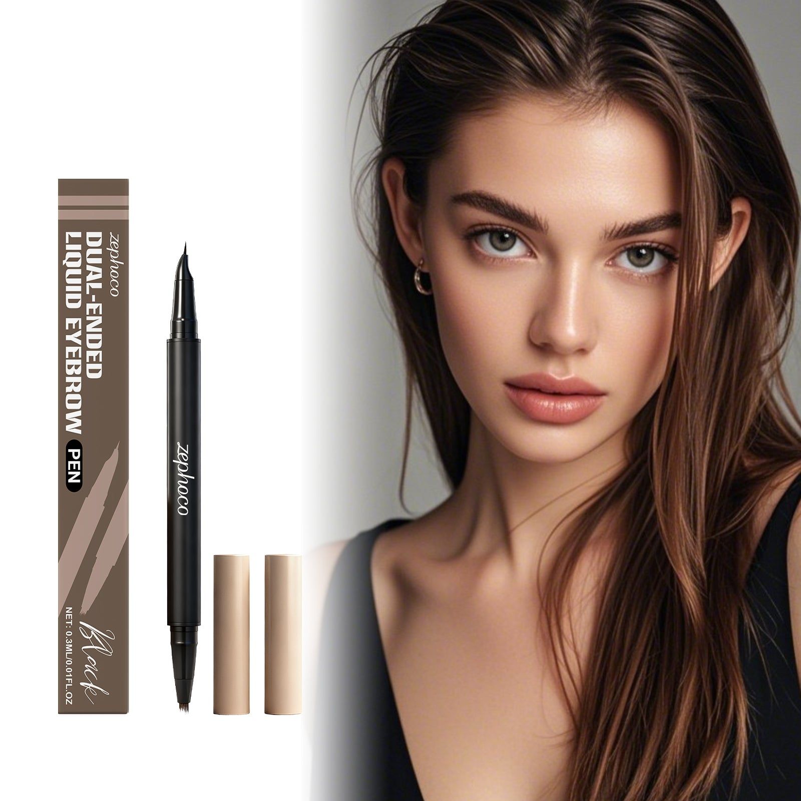 Black 2-in-1 Eyebrow Pencil, Natural, Long-lasting, Easy to Use ,0.3ml