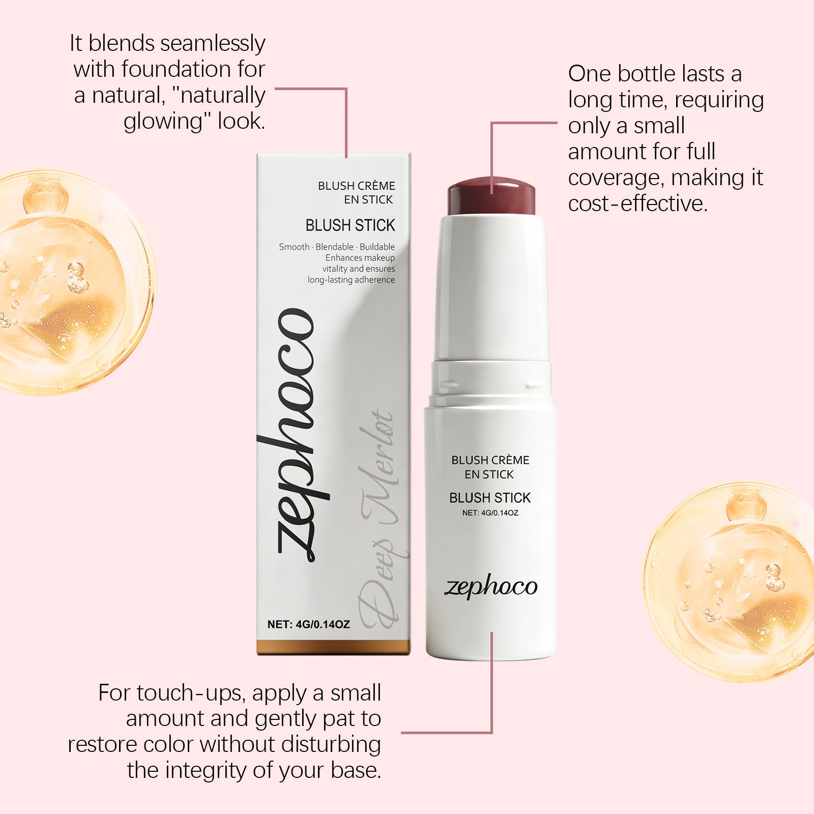 Deep Merlot Blush Stick, Long-Lasting, Moisturizing, Natural Glow, Portable ,4g