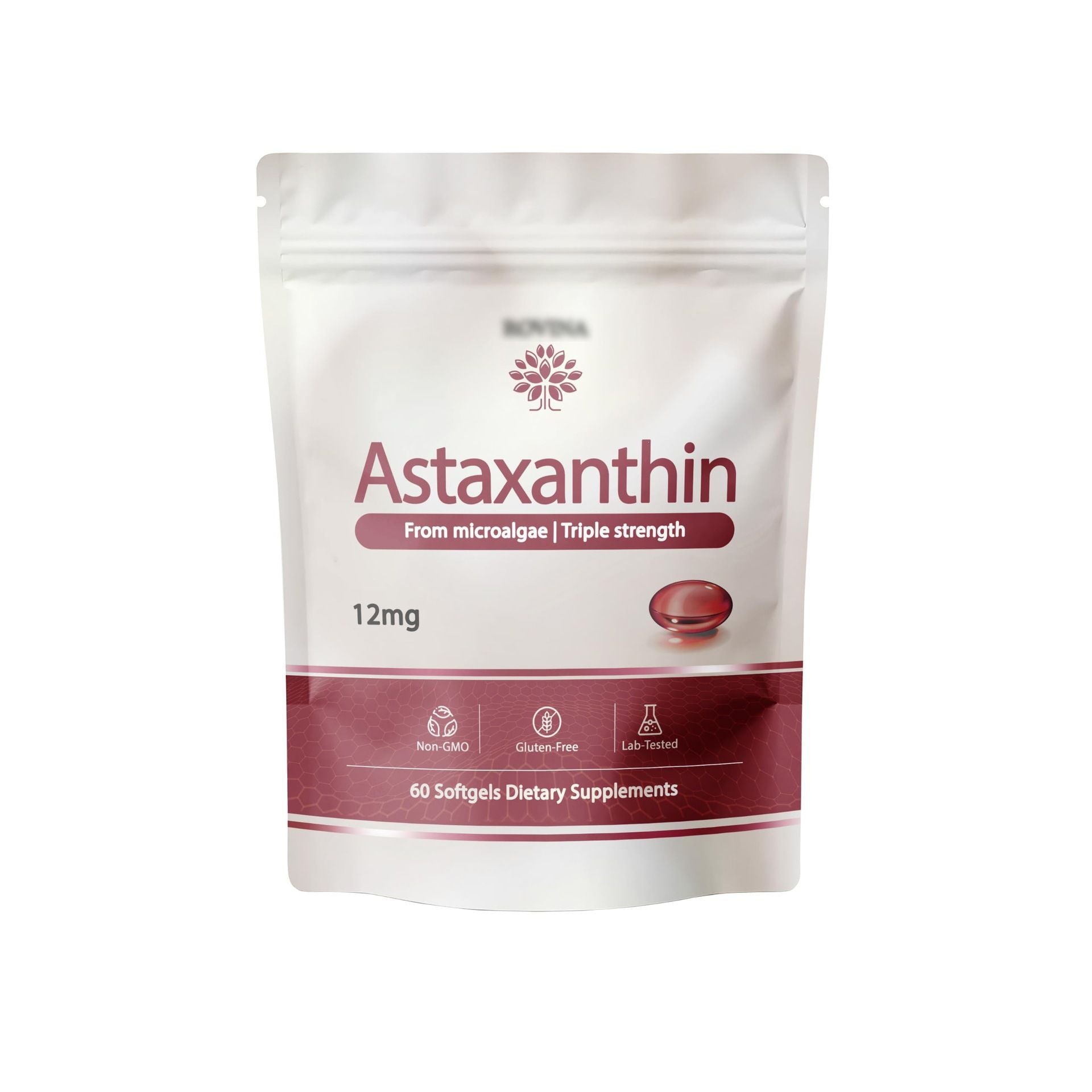Astaxanthin 12 mg Softgels, Microalgae Sourced Dietary Supplement, 60 Softgels