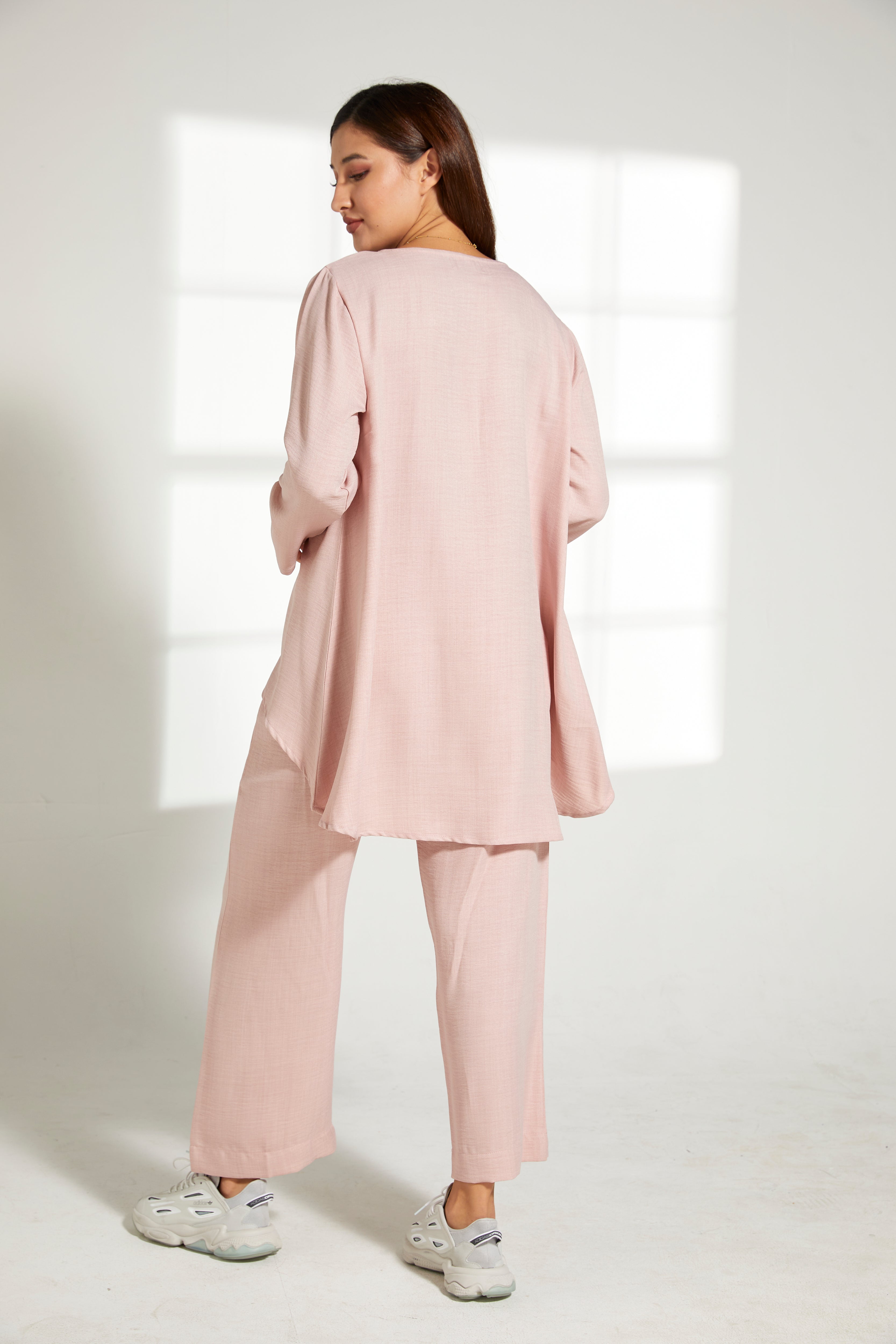 MOiSTREET Nude Pink CEY Mélange Fabric Top And Pants Set