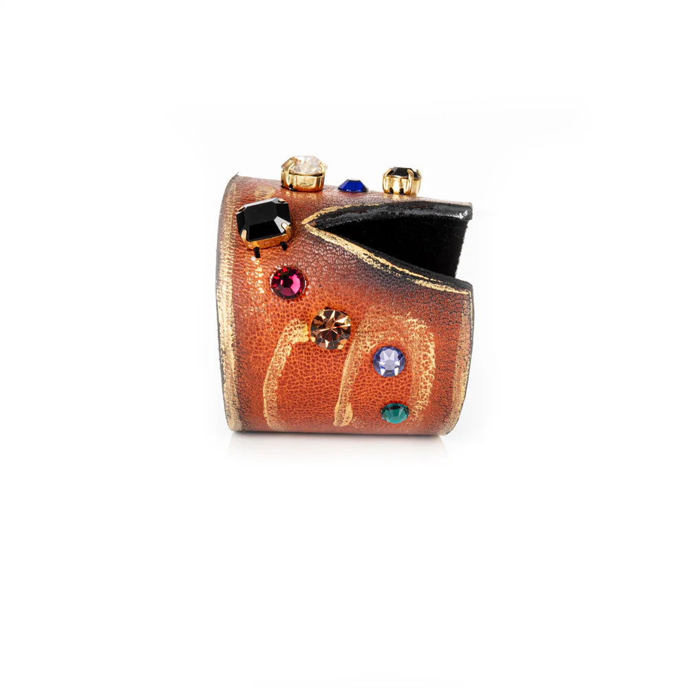 The Dark Molten Copper Aura Cuff Hand-Finished Leather Crystal Statement Bracelet