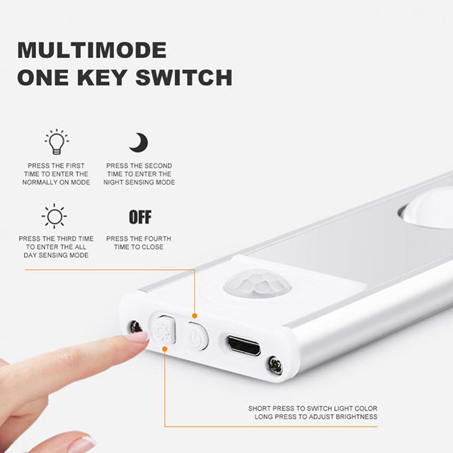 60/80/100CM Ultra Thin Nightlight Lamp - PIR Motion Sensor LED Cabinet Lighting, USB Rechargeable for Kitchen & Cabinets