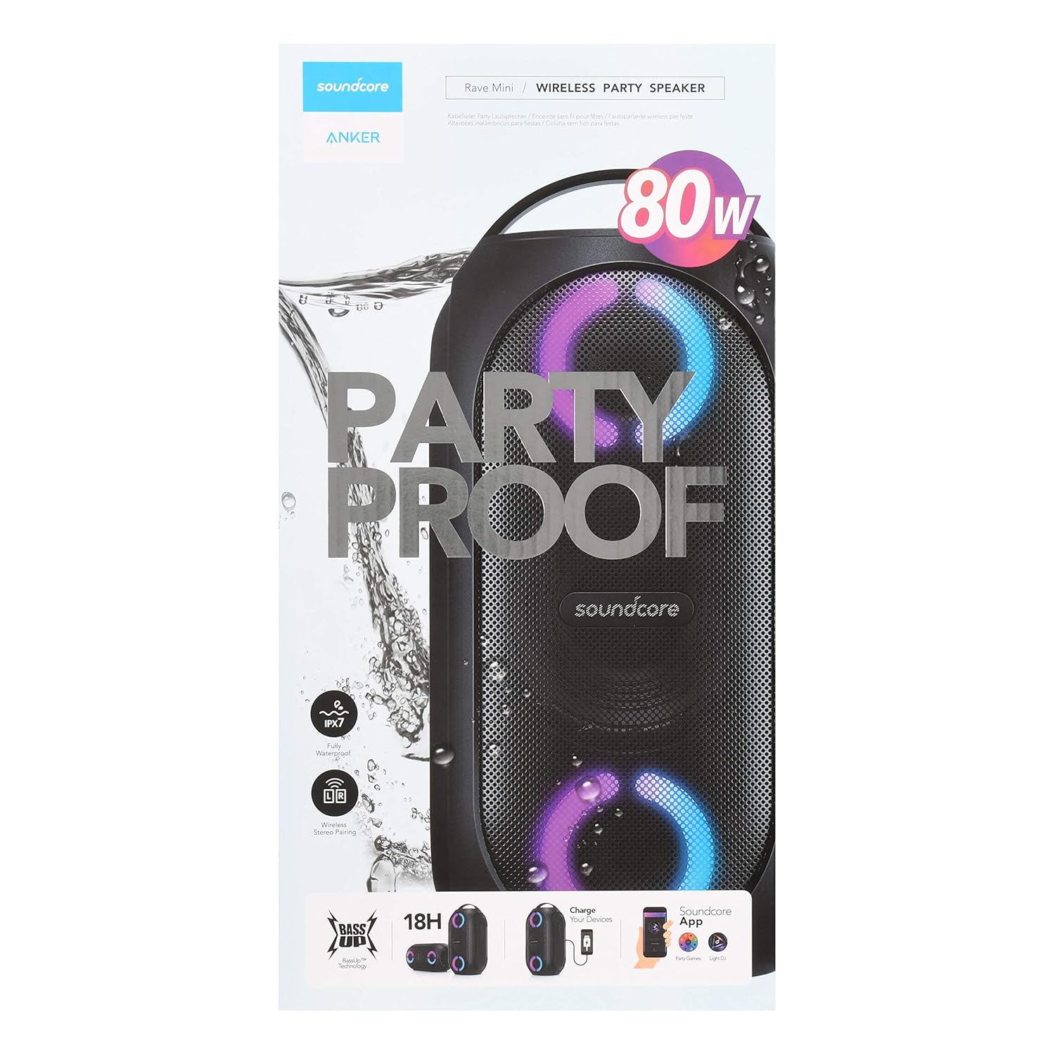 Soundcore Rave PartyCast Portable Bluetooth Speaker 80W, Black