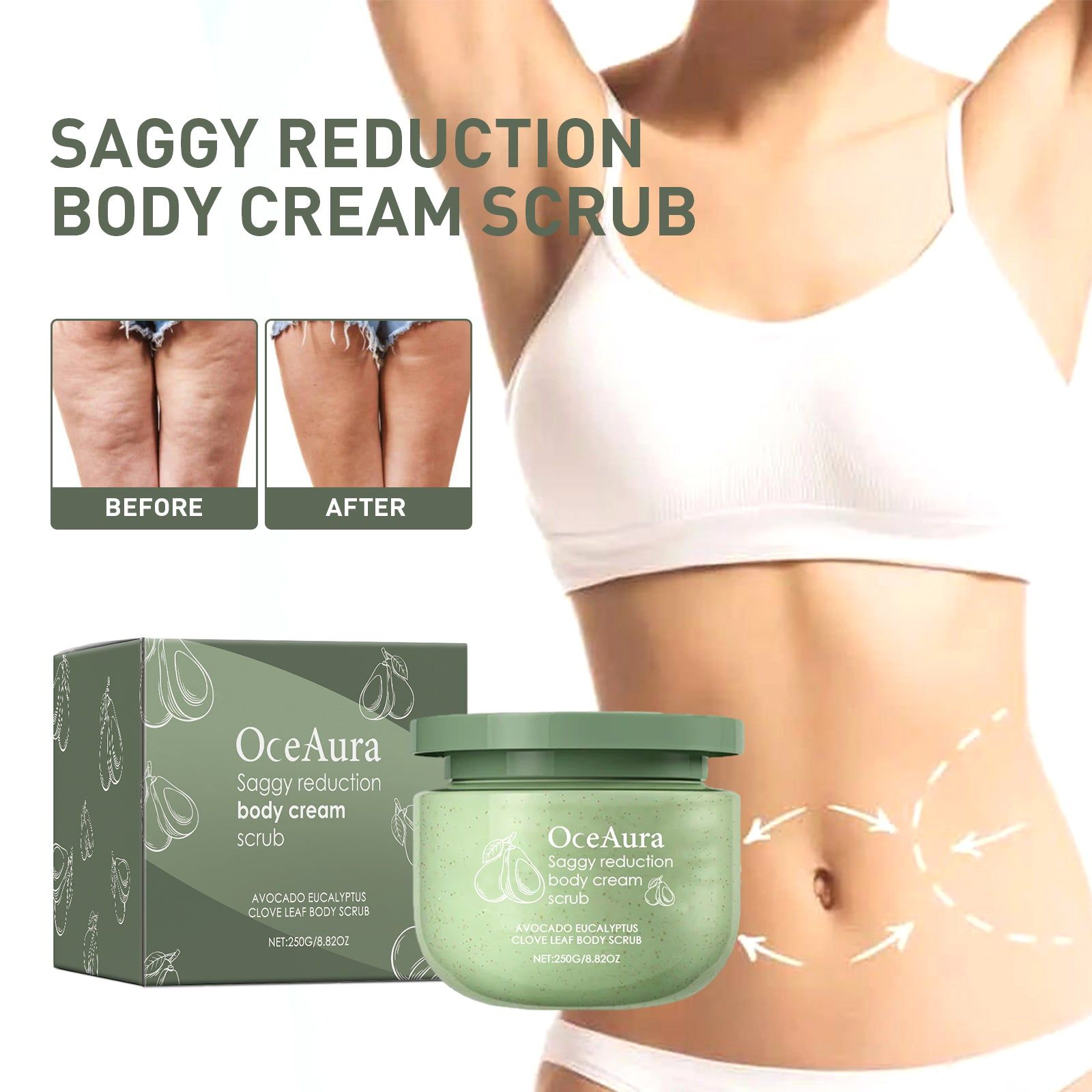 Avocado Ice Cream Body Scrub, Deep Cleansing, Exfoliation, Softening, Tightening, Natural Skin Care ,250g