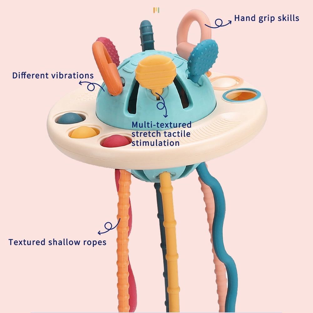 Sensory Toys UFO Silicone Pull String Activity Toy Baby Finger Exercise Fine Motor Skills Toys