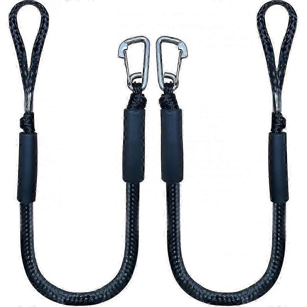 Bungee Dock Line With Hook , Black Mooring Rope For Boat 4 Ft 2 Pack Black