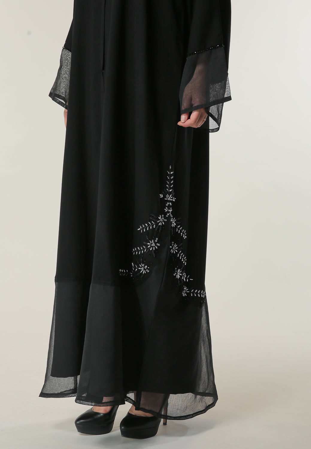 MOiSTREET Black Abaya with Hand Embroidered Motifs