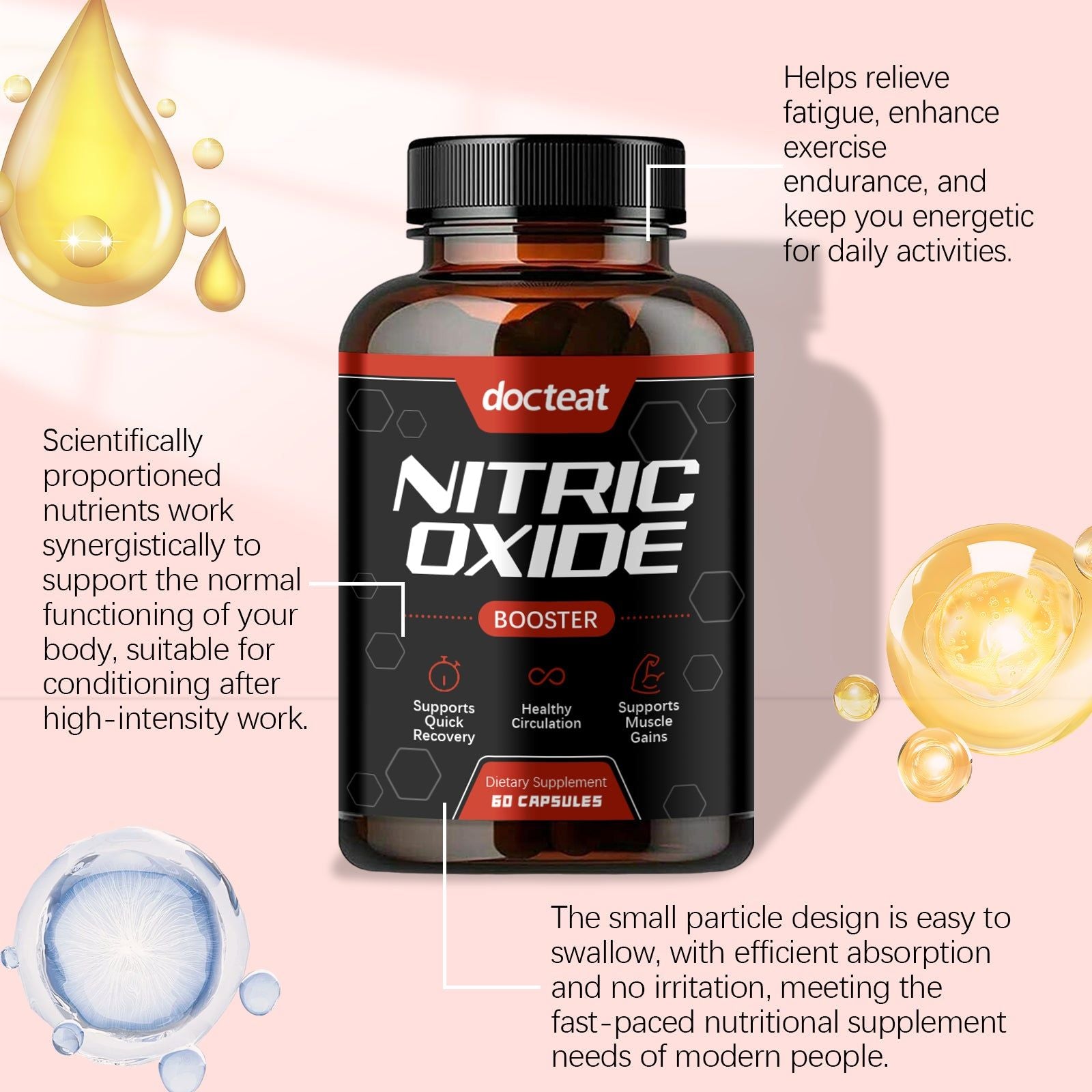 Boost Energy and Vitality with Nitric Oxide Capsules, Body Care for Daily Wellness ,60pcs