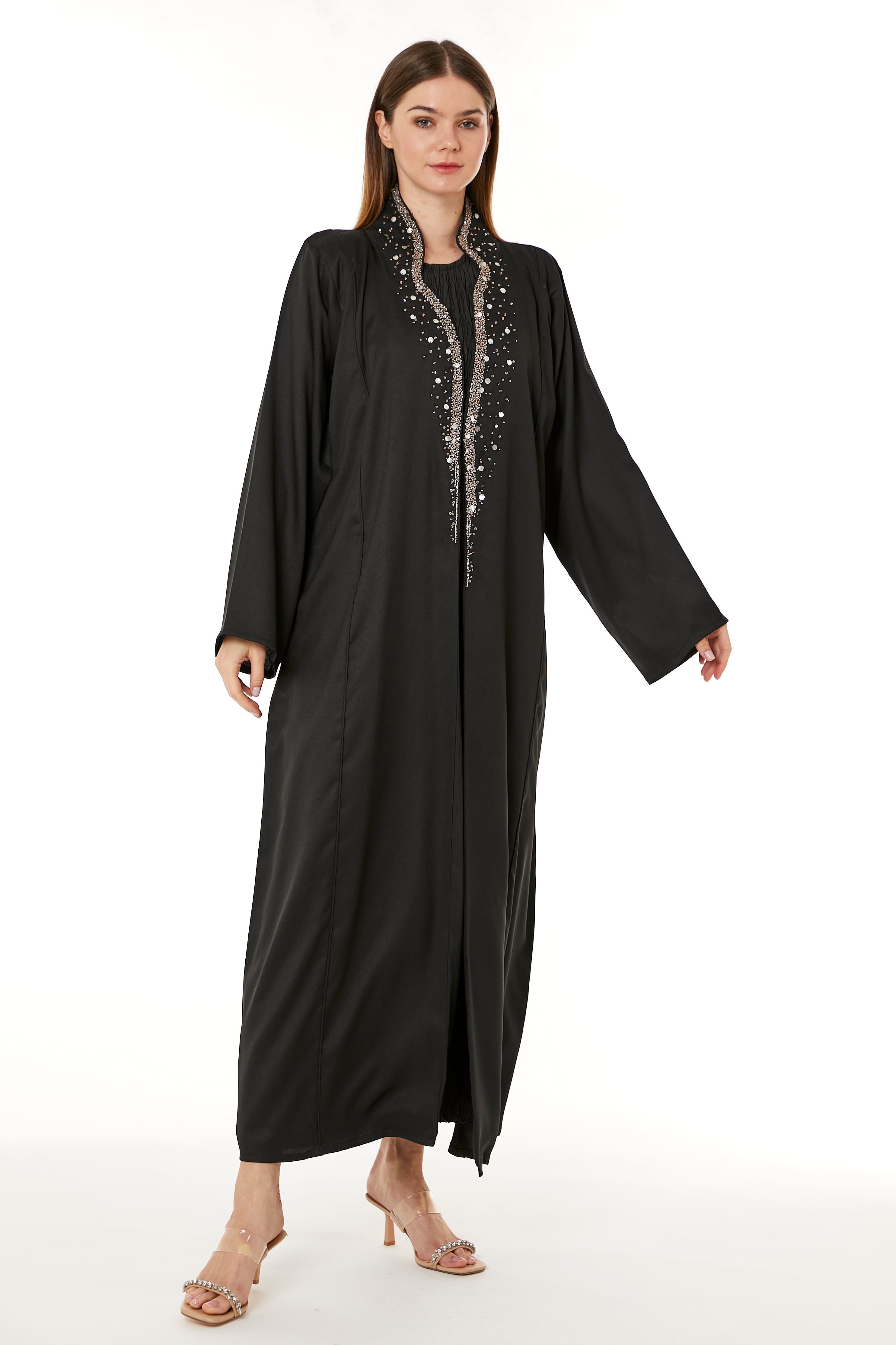 MOISTREET Black Indonesian Crepe Hand Embellished Abaya