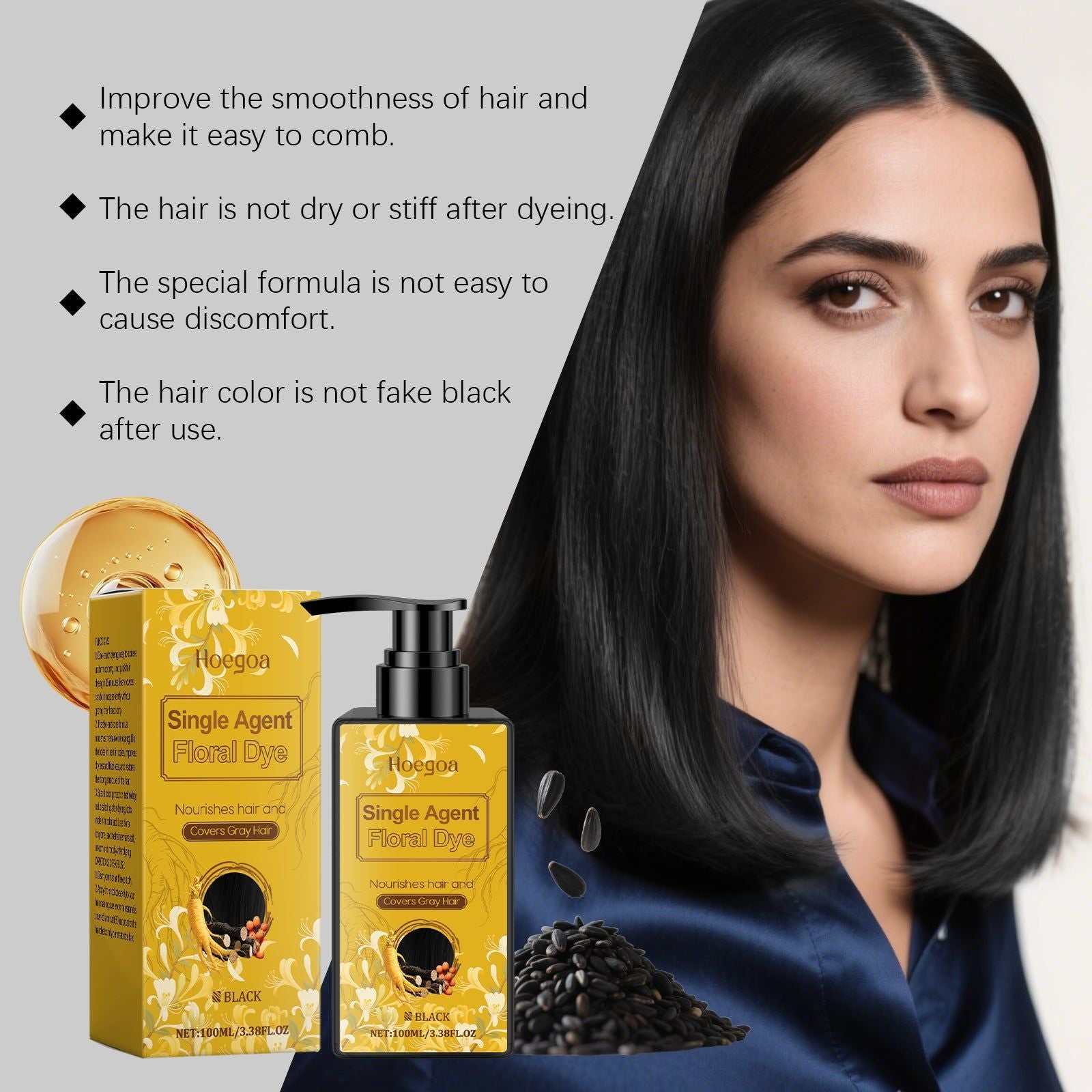 Black Nourishing Hair Conditioner, Smoothing, Color Protect, Easy Dyeing, Plant-Based, For Men Women ,100ml