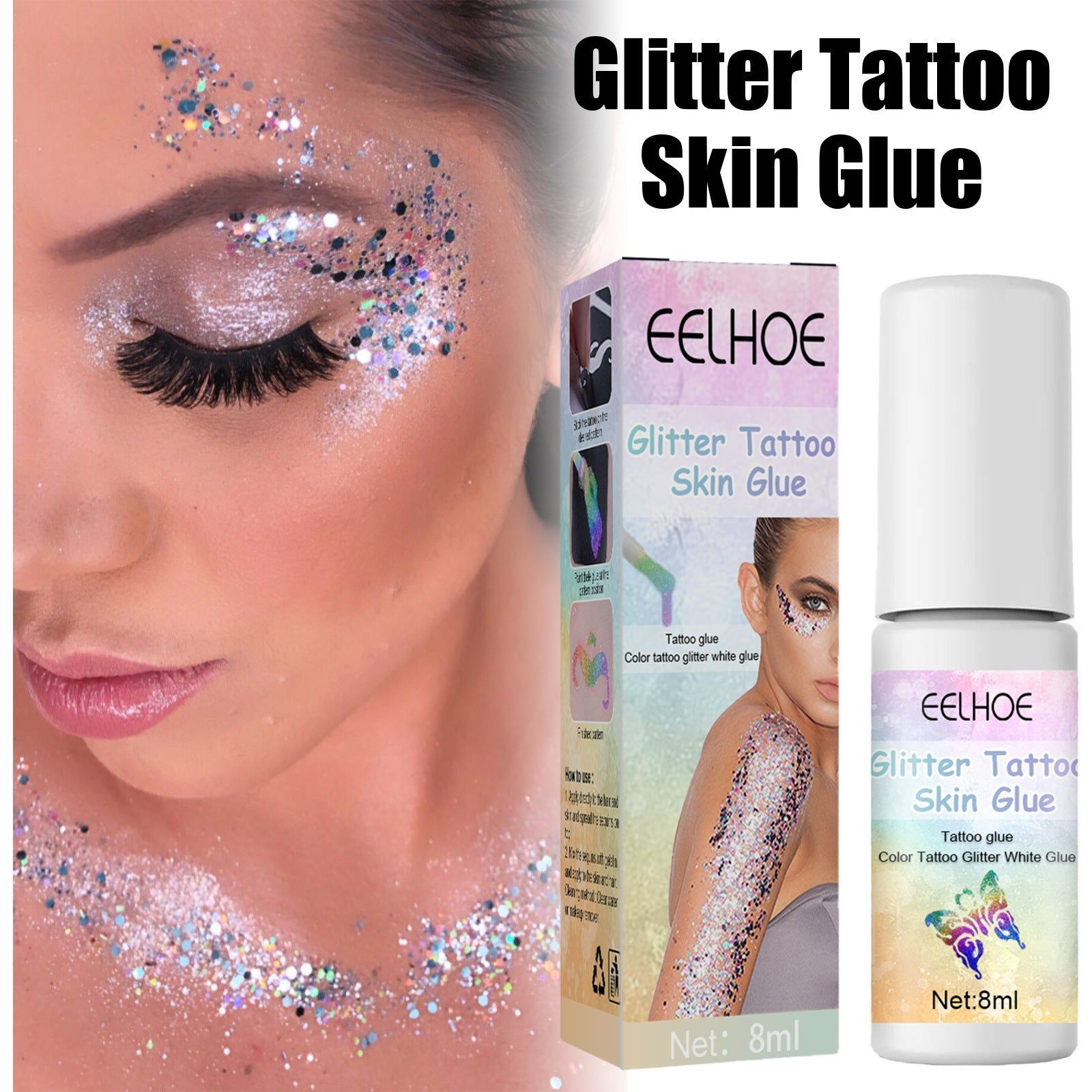 Bonded Lightweight Glitter Tattoo Skin Glue, Easy Artistic Body Face Makeup ,8ml