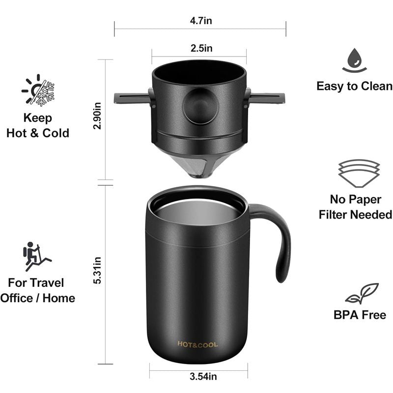 16oz Camping Coffee Maker Pour Over Coffee Maker Set Portable Camp Pour Over Kit for Travel