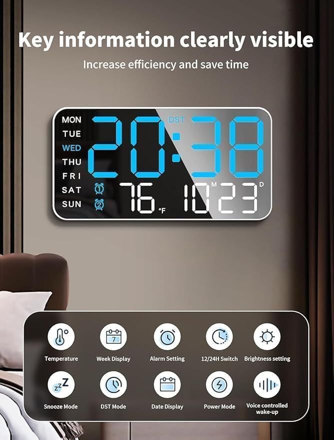 Digital Alarm Wall Clock Large LED Display Table Clock for Home Office Bedroom Living Room