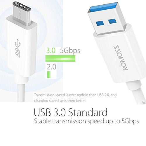 كابل USB عالي السرعة من نوع C بطول 1 متر و3.0 أمبير من ROMOSS CB31 لشحن ومزامنة OnePlus 2 والهواتف الذكية/MacBook الجديد بسرعة تصل إلى 5 جيجابت في الثانية